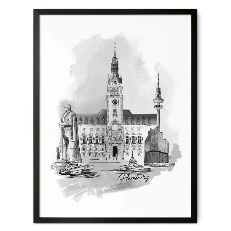 Plakat Hamburg - czarno-biały - Pokochaj swoje miasto 