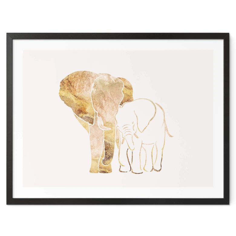 Poster Manovski - Linjekonst - Gyllene elefanter 