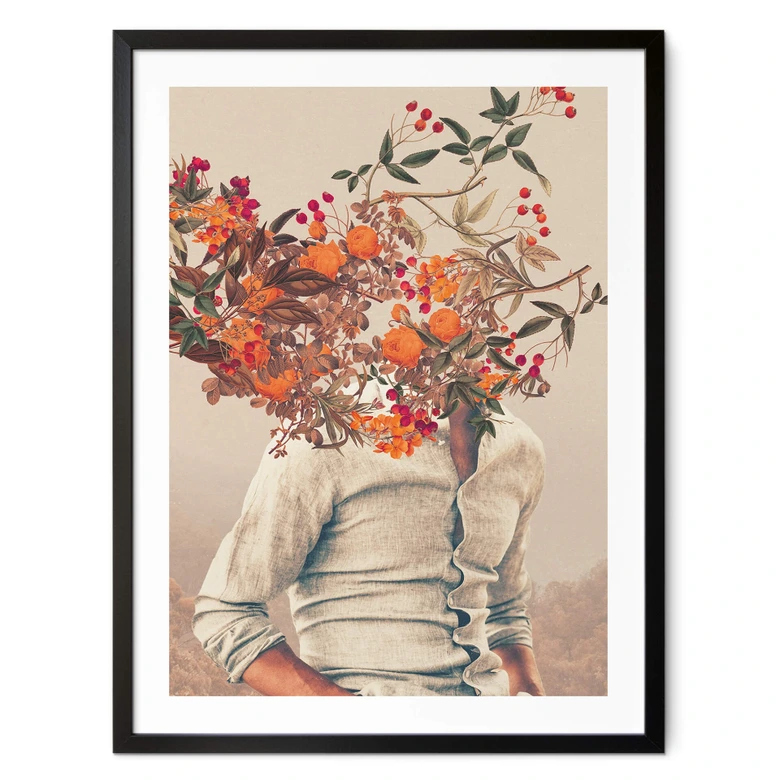 Poster Moth - Mann mit Blumen - Surreale Kunst 