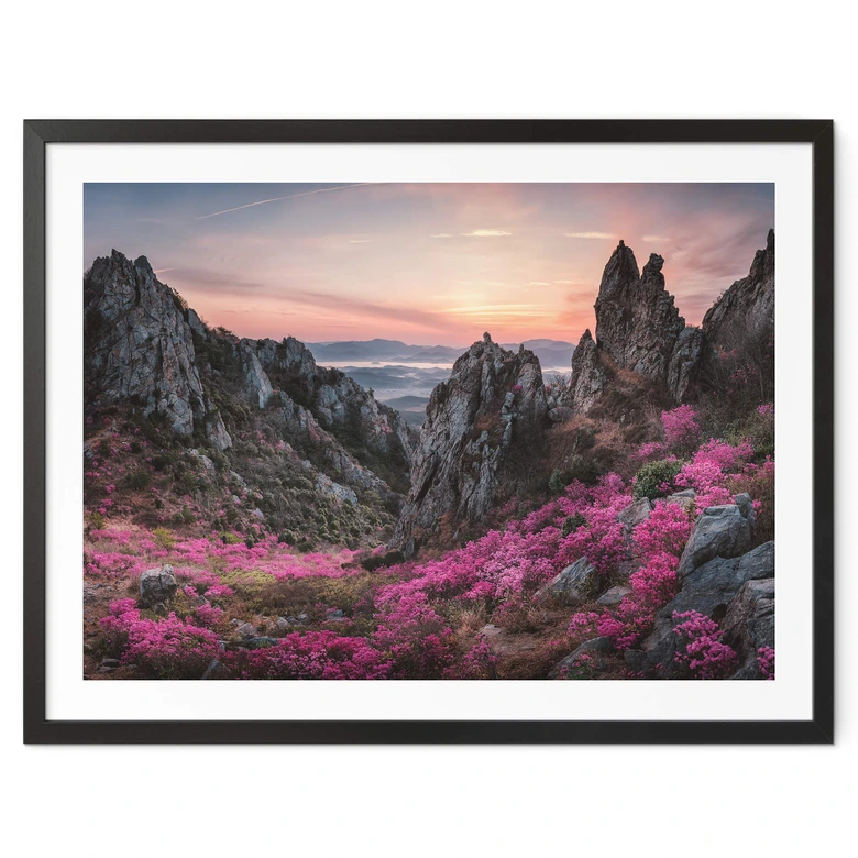 Poster Seo - Felsige Landschaft im Sonnenuntergang 