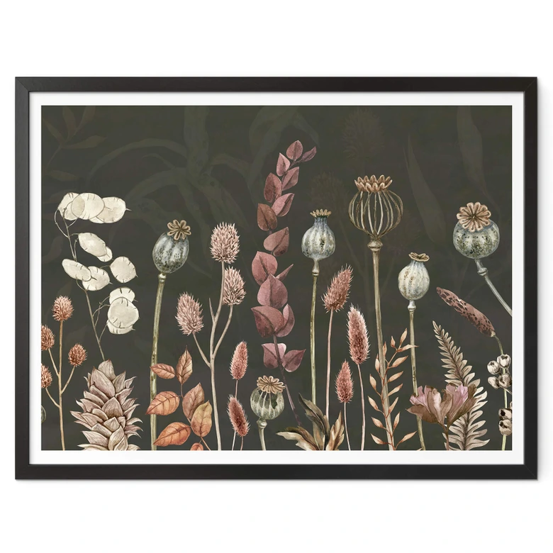 Poster Sir Edward - Torkade blommor Oliv 