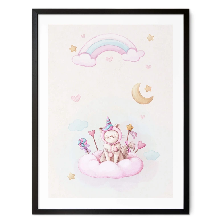 Poster Thai - Einhorn-Kätzchen auf der Zuckerwolke 