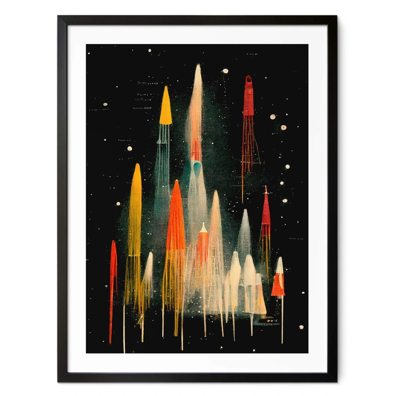 Póster Treechild - Cohetes de colores en un viaje galáctico 