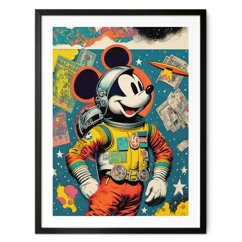 Poster Treechild - Mickey als Astronaut im Retro Stil 