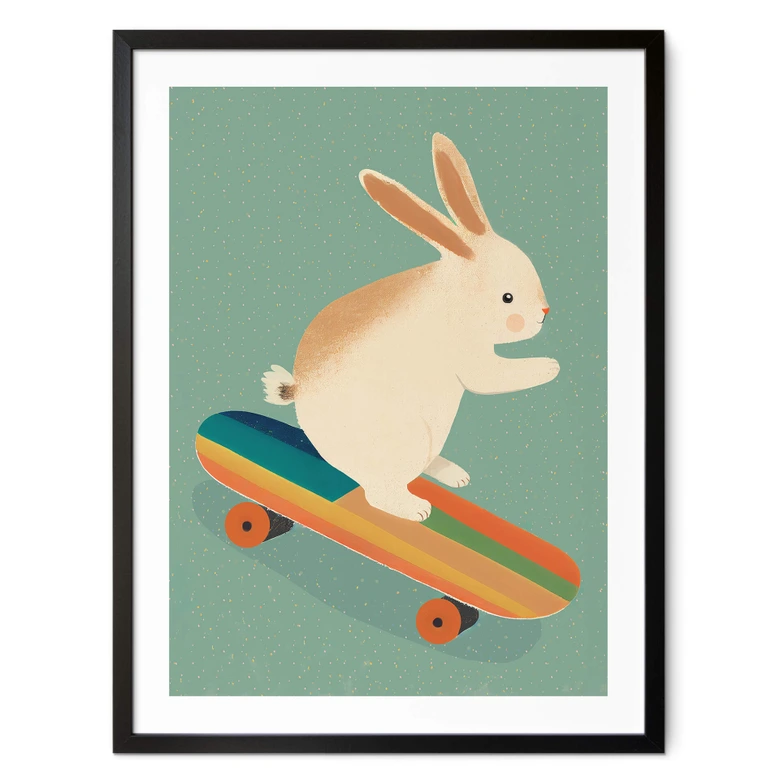 Poster Treechild - Niedlicher Hase auf einem Skateboard 