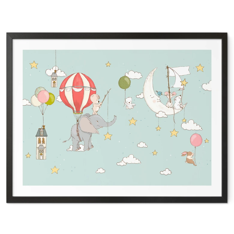 Poster Fliegende Tiere mit Heißluftballon - Skellern 