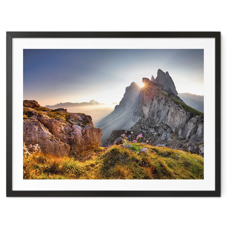 Poster Sonnenaufgang über den Bergen in Südtirol 