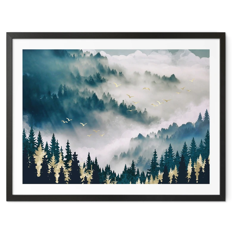 Poster Geheimnisvoller Nebel im Wald - SpaceFrog Designs 