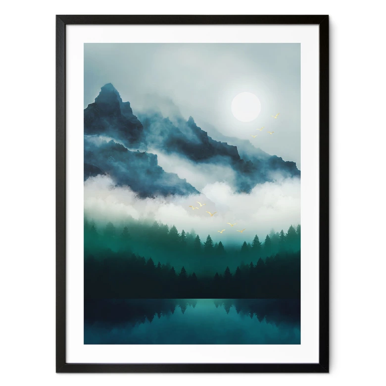 Poster Neblige Landschaft in der Nacht - SpaceFrog Designs 