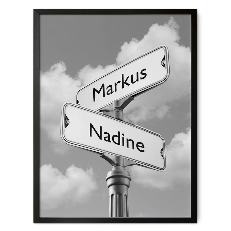 Poster Wunschtext - Straßenschild schwarz-weiß 