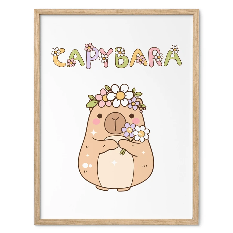 Poster Süßes Capybara mit Blumenkrone 