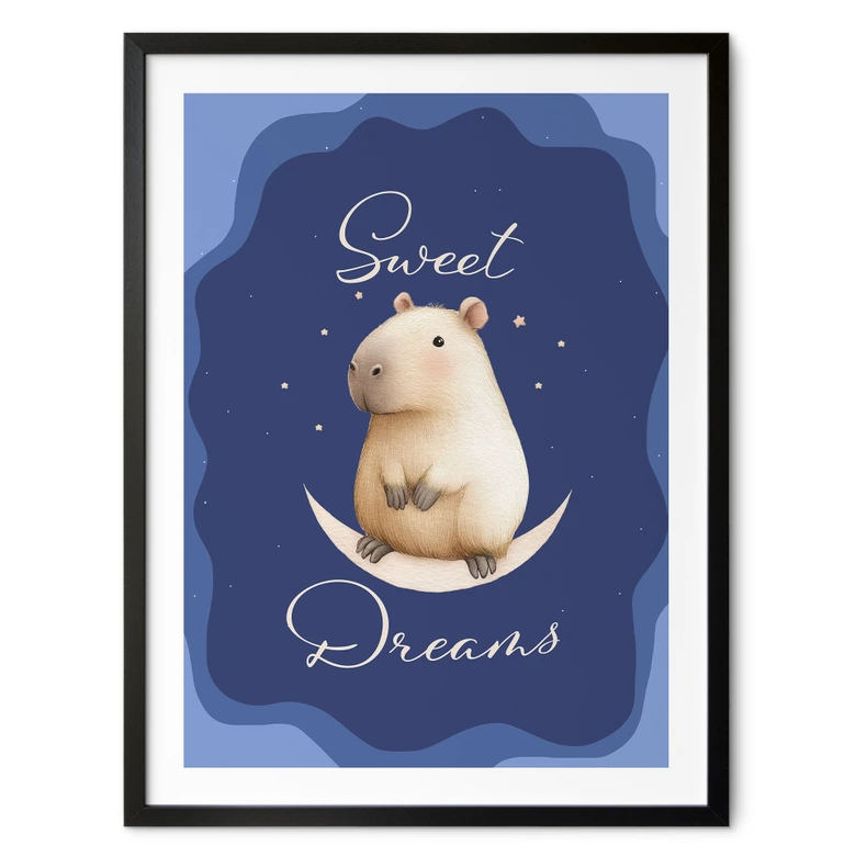 Poster für Kinder - Sweet Dreams - Capybara auf dem Mond 