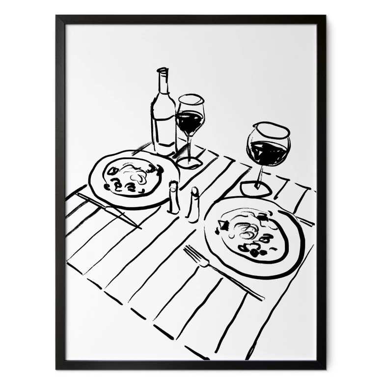 Poster Stillleben-Dinner mit Wein | Line Art - Treechild 