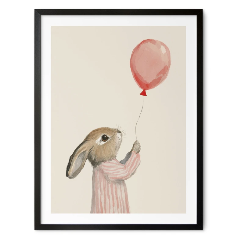 Poster Un lapin mignon avec un ballon - Treechild 