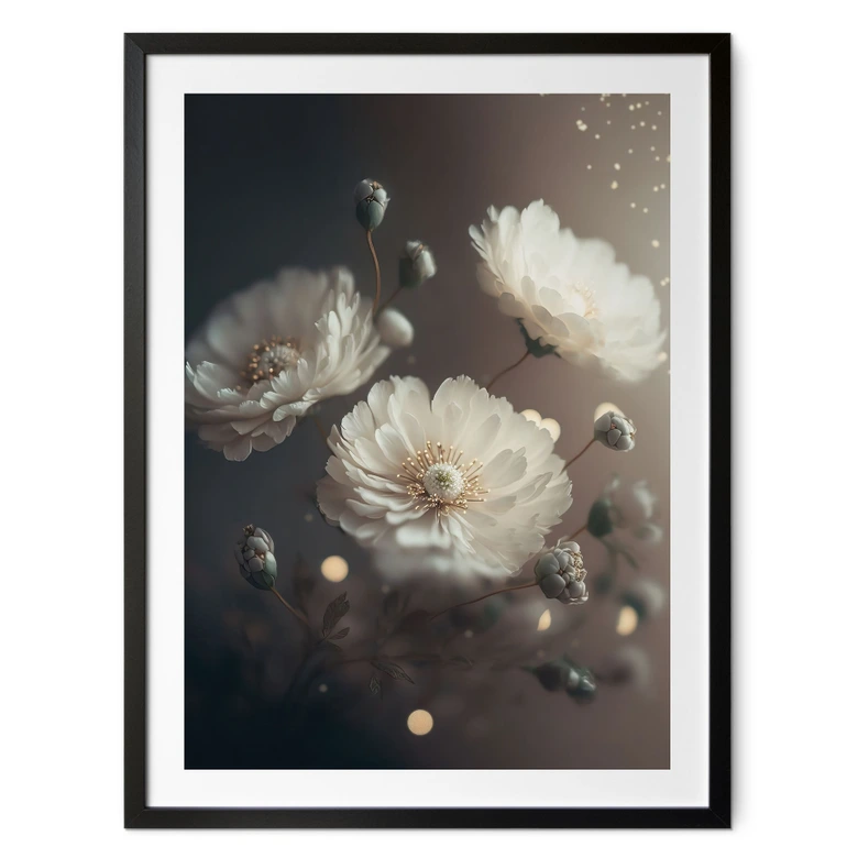 Blumen-Poster Weiße Blumen mit Goldstaub - Treechild 