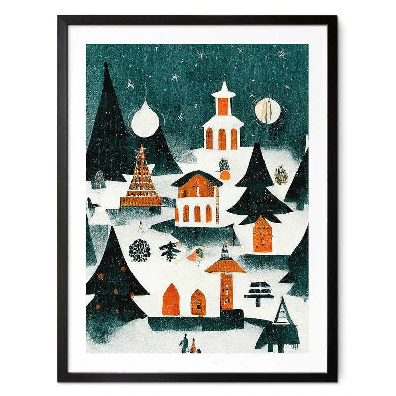 Poster Weihnachten - Winterlandschaft bei Nacht - Treechild 