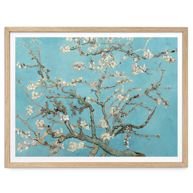 Poster van Gogh - Amandelbloesem zwart-wit 