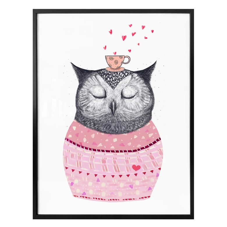 Póster Korenkova - Búho amante del café 