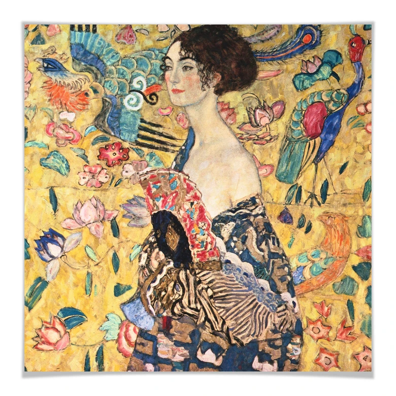 Poster Klimt - Dame mit Fächer - quadratisch 