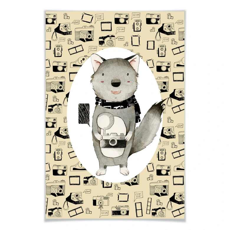 Poster Loske - Wolf met camera 