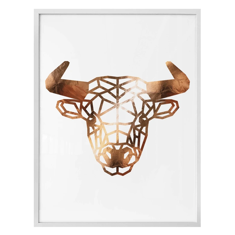 Poster - Origami Stierkopf - Kupfer-Optik 