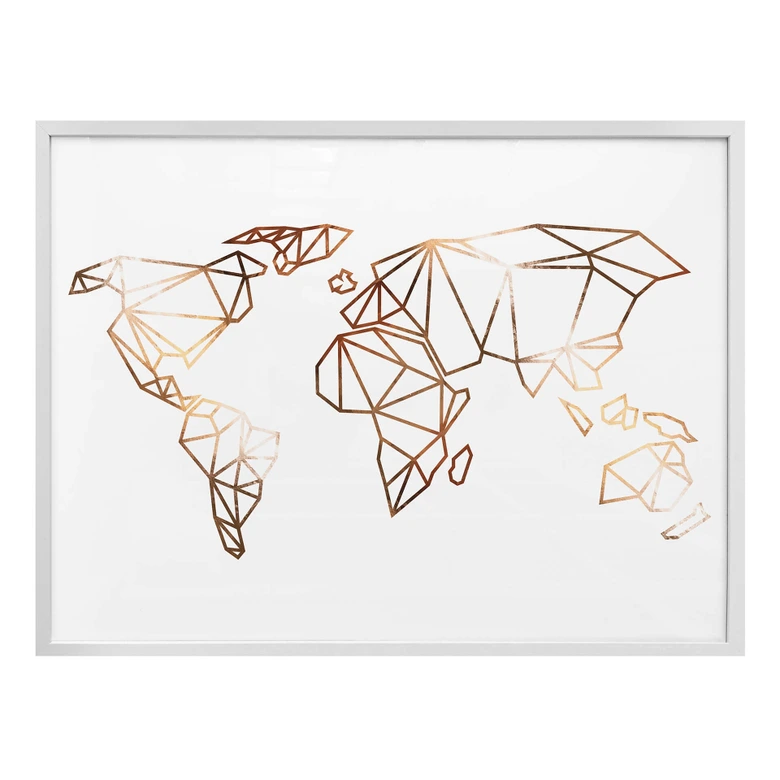 Poster Origami Weltkarte - Kupferoptik 