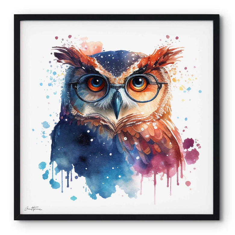 Poster Heine - Intelligente Eule mit Brille - Astro Cruise - Quadratisch 