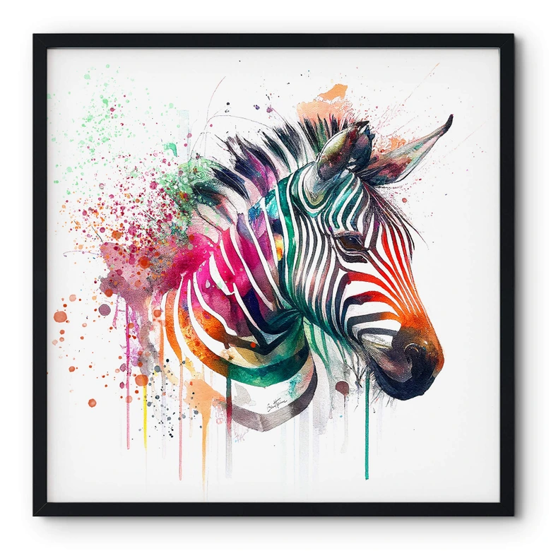 Poster Heine - Rainbow Zebra vierkant 