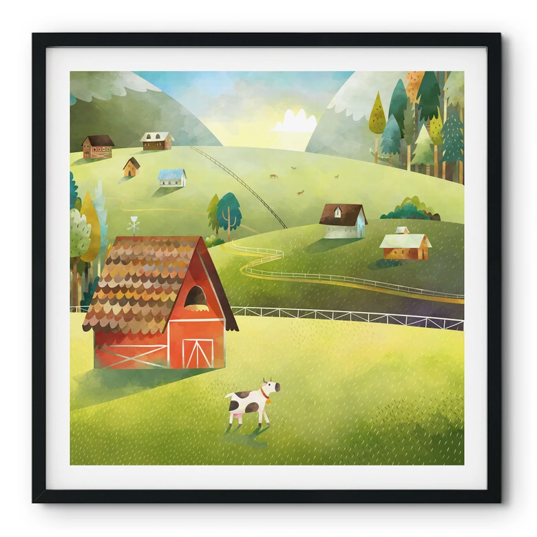 Poster Colorful farm in the mountains - DigitalArtsi 