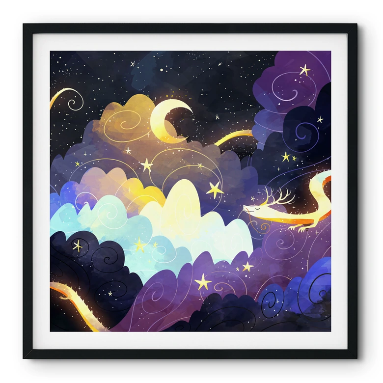 Poster Drachenflug durch Sternenwolken - DigitalArtsi 