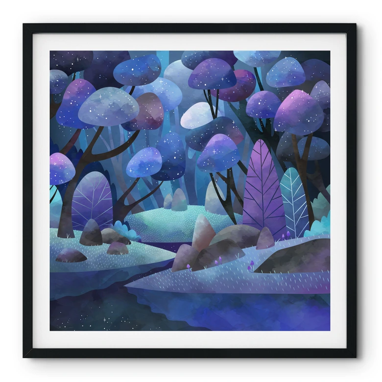 Poster Enchanted forest in midnight blue - DigitalArtsi 