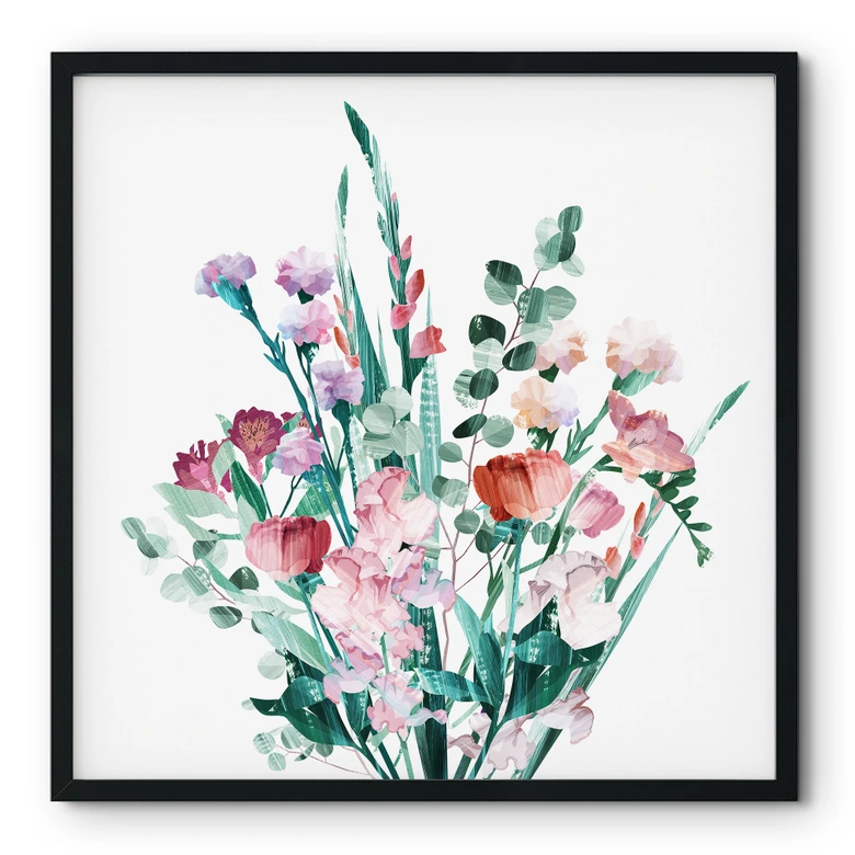 Plakat Wildflowers Bouquet in Spring - Goed Blauw - Square 