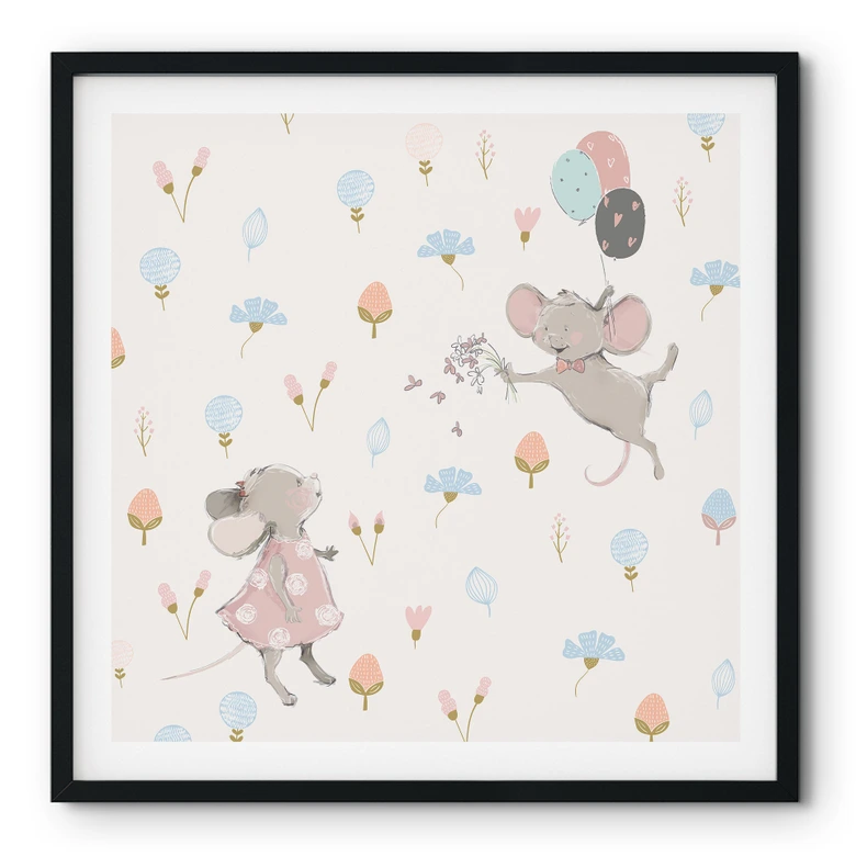 Poster Kleine Mäuse mit Luftballons - UN Designs 