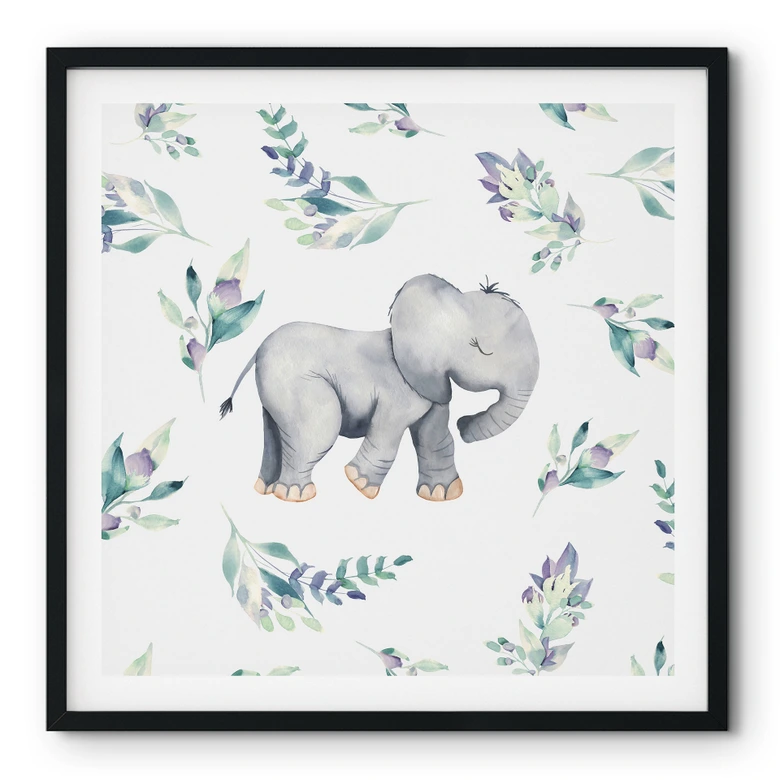 Plakat Sød babyelefant mellem boho-grene - UN Designs 