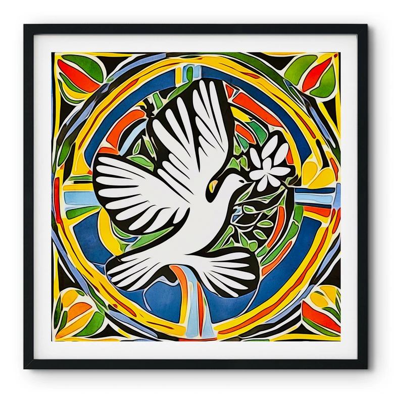 Poster Bunte Friedenstaube - Inspiriert von Matisse - Zamart - Quadratisch 