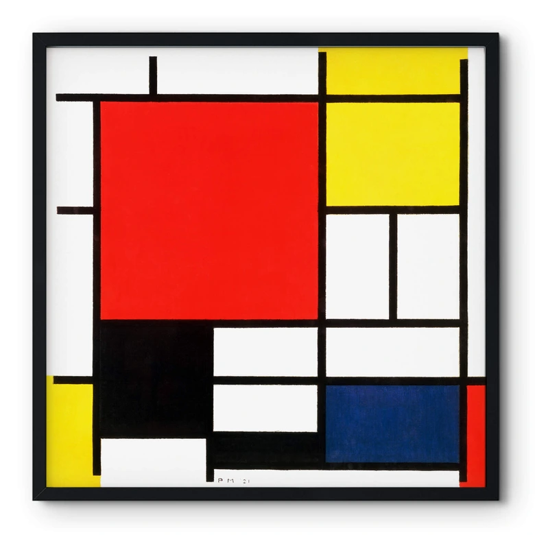 Plakat Mondrian - Kompozycja z czerwonym, żółtym, niebieskim i czarnym - Kwadrat 
