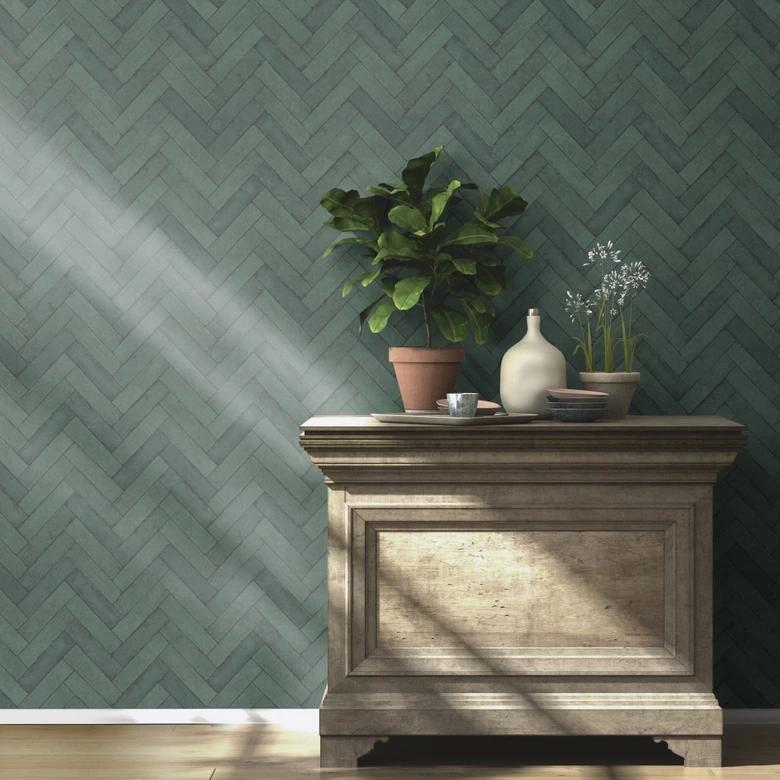 baksteen behang, steen effect behang Factory V groen 