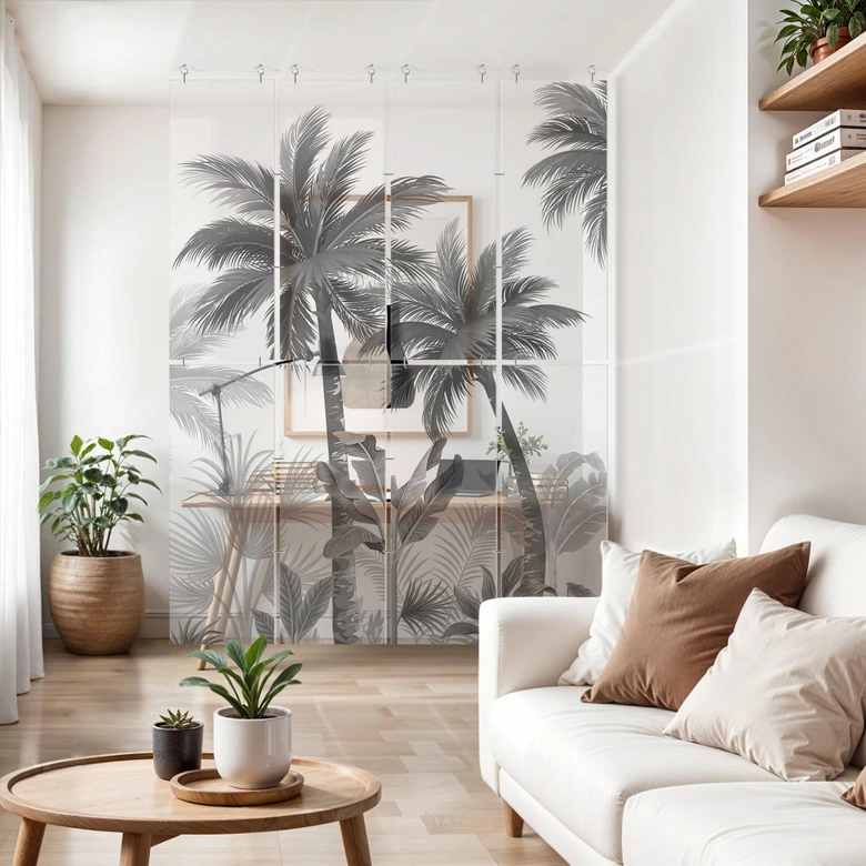 Séparation de pièce, paravent, paravent suspendu Paysage de palmiers exotiques 