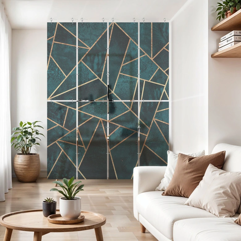 Séparation de pièce, paravent, paravent suspendu bleu pierre précieuse verte - Fredriksson 