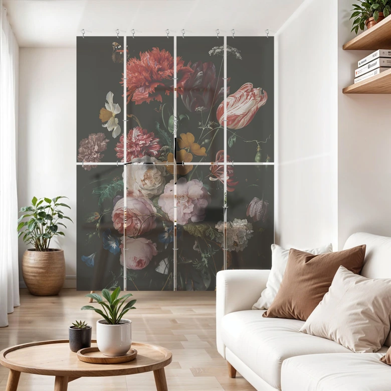 Séparation de pièce, paravent, paravent suspendu Nature morte avec fleurs dans un vase en verre - Heem 