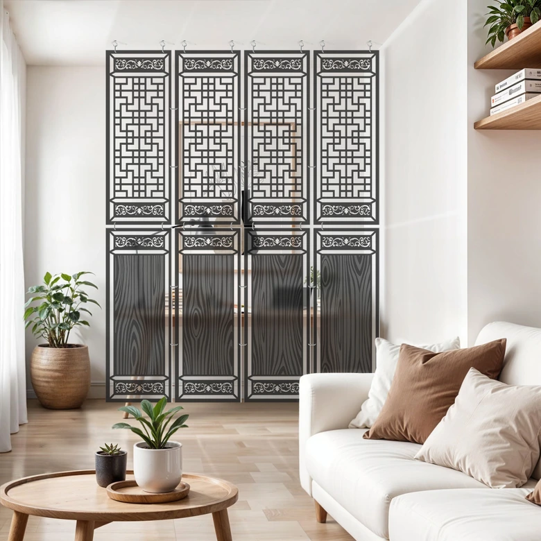 Séparation de pièce, paravent, paravent suspendu Séparation de pièce japonaise Shoji Design 
