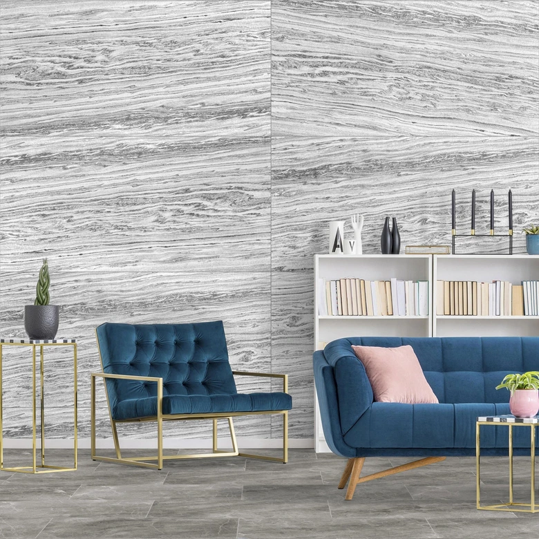 Echtstein - 3D Wandpaneel, Set aus 6 Natursteinplatten als luxuriöse Wandverkleidung - Polar Marmor 