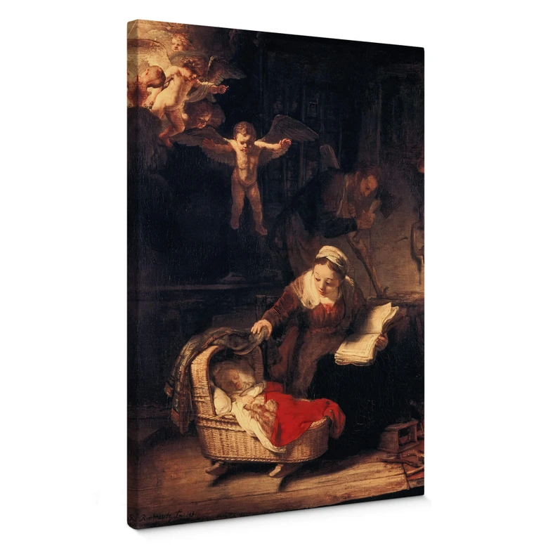 Leinwandbild Rembrandt - Heilige Familie mit Engeln 
