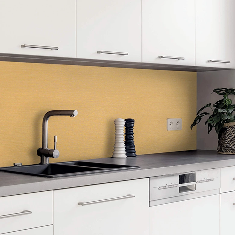 Küchenrückwand Spritzschutz Metalloptik gebürstet Gold - Folie oder Aluverbund 