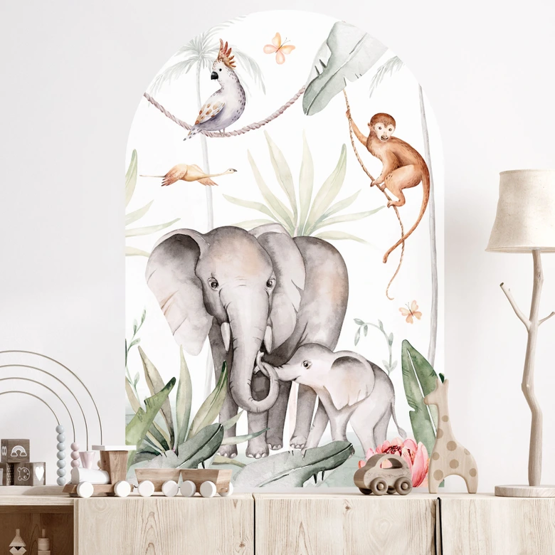 Wandtattoo Rundbogen Wandpaneel Afrikanische Tiere im Regenwald - Kvilis - breit 