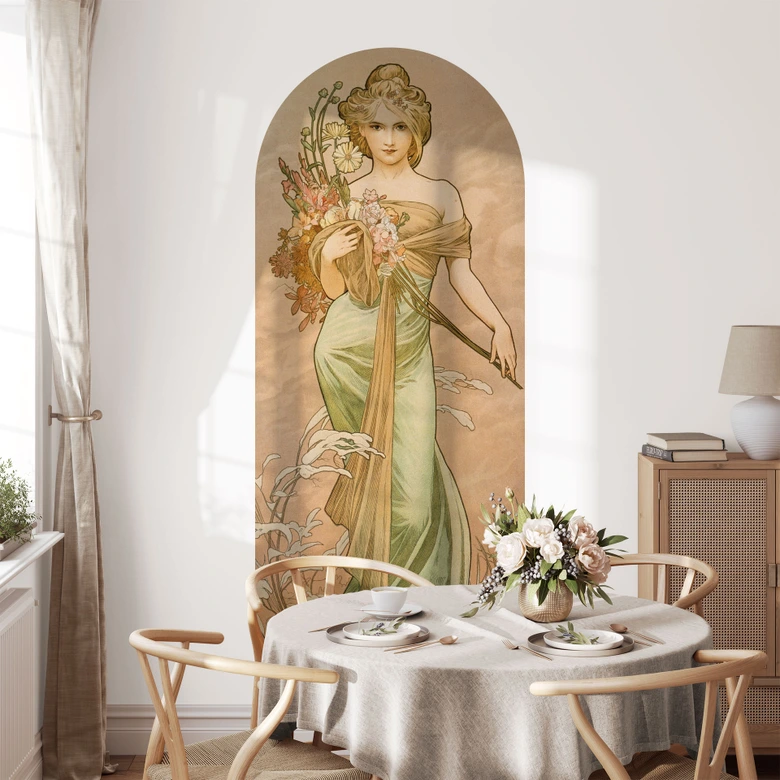 Wandtattoo Rundbogen Wandpaneel Die Jahreszeiten: Der Frühling - Mucha - schmal 