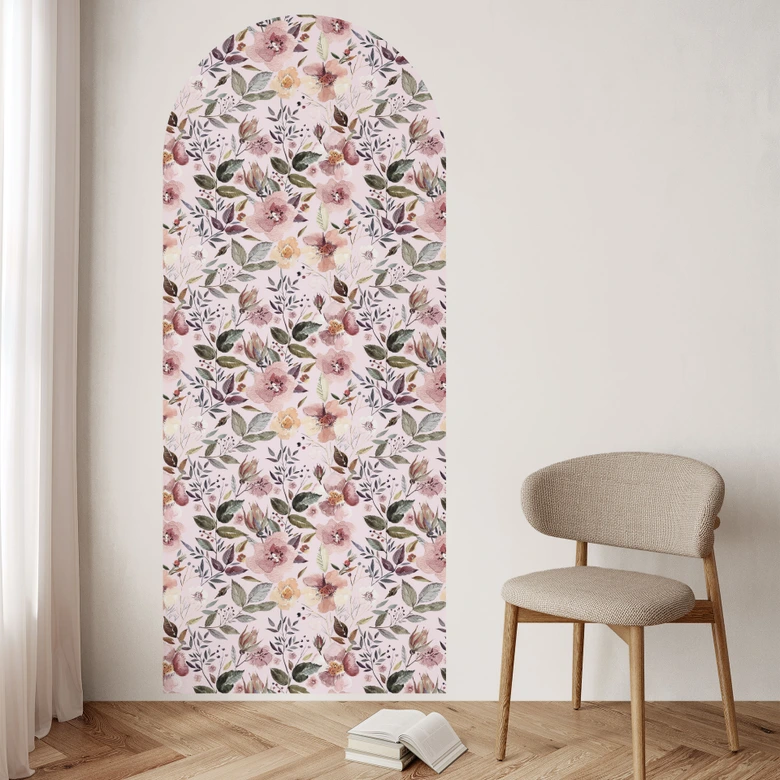 Wandtattoo Rundbogen Wandpaneel Blüten in Aquarell - UN Design - schmal 