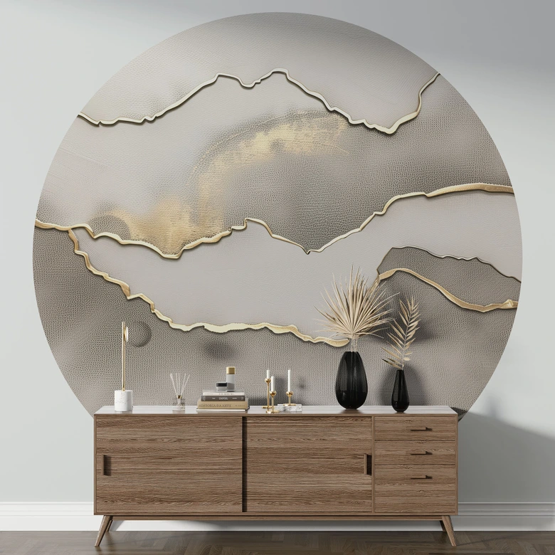 Round wall mural Abstract landscape with metallic colours - Alma - non self-adhesive/self-adhesive wallpapers 