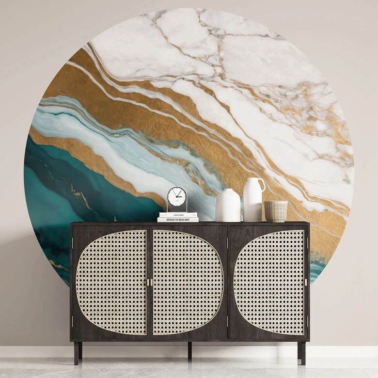 Wall Mural Marble River of Gold and Jade - Alpenglow Workshop - Round - non self-adhesive/self-adhesive wallpapers 