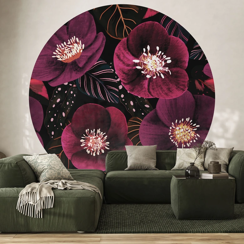 Fotomural de flores en tonos púrpura - Ilustración de anís - Redondo - Papel pintado autoadhesivo/no tejido 